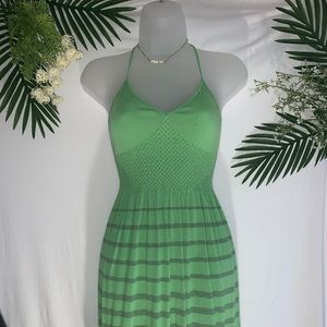 Green striped tank top dress.
